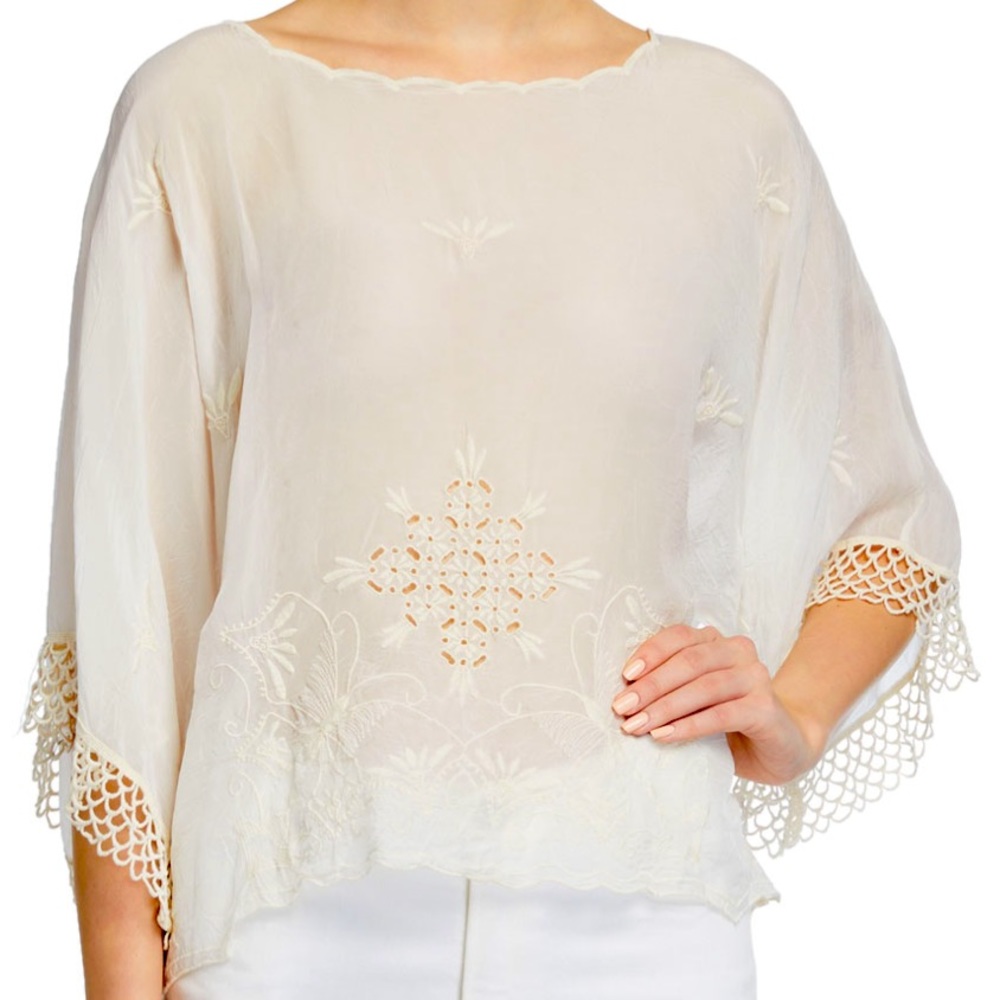 Johnny Was Brando Cropped Elbow-Sleeve Top NWOT